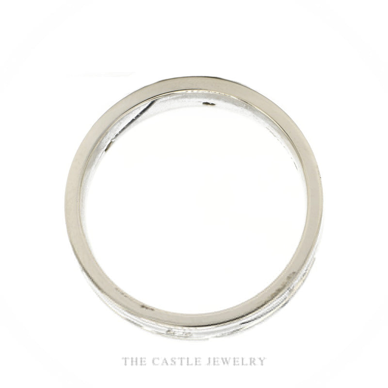 Front-facing view of the 14k white gold flush-set diamond men's wedding band