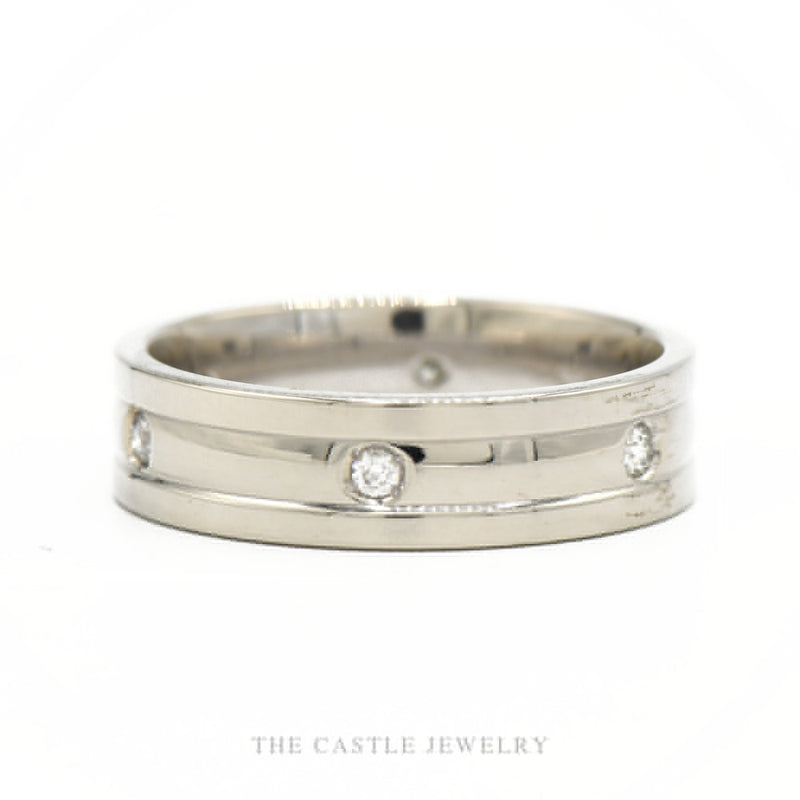 Side profile of the 14k white gold men's wedding band showing width and polished finish