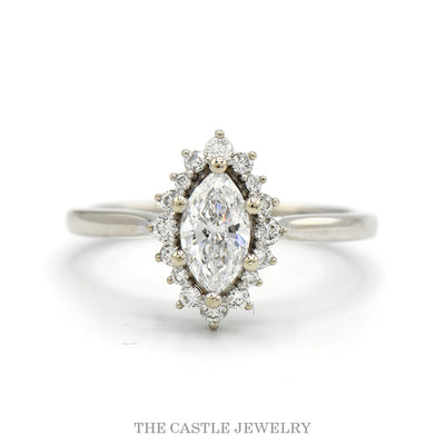 Lab Grown Marquise Diamond Halo Ring in 14K White Gold