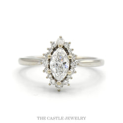 Lab Grown Marquise Diamond Halo Ring in 14K White Gold