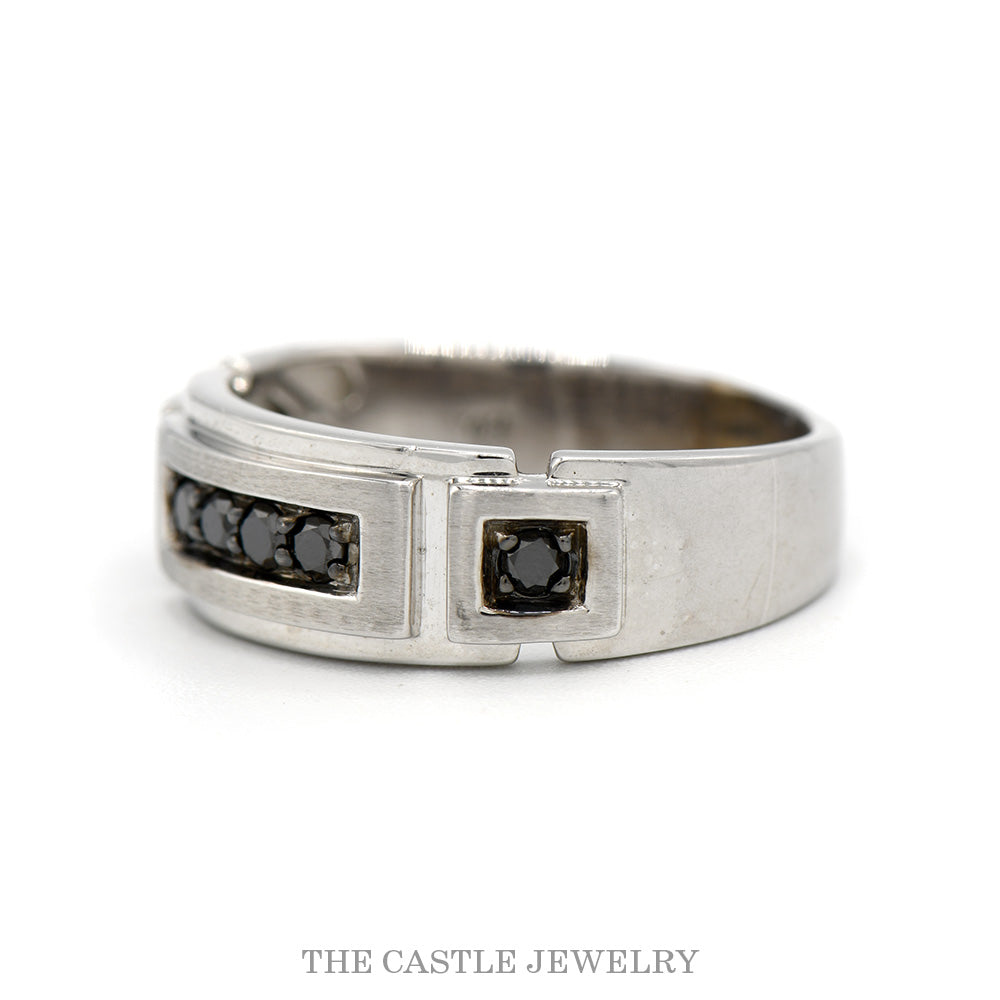 10K White Gold 1/4cttw Black Diamond Men’s Brushed Wedding Band
