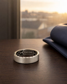 Tacori 6.25mm Brushed Men's Band with Scalloped Crescent Edges in 18k White Gold