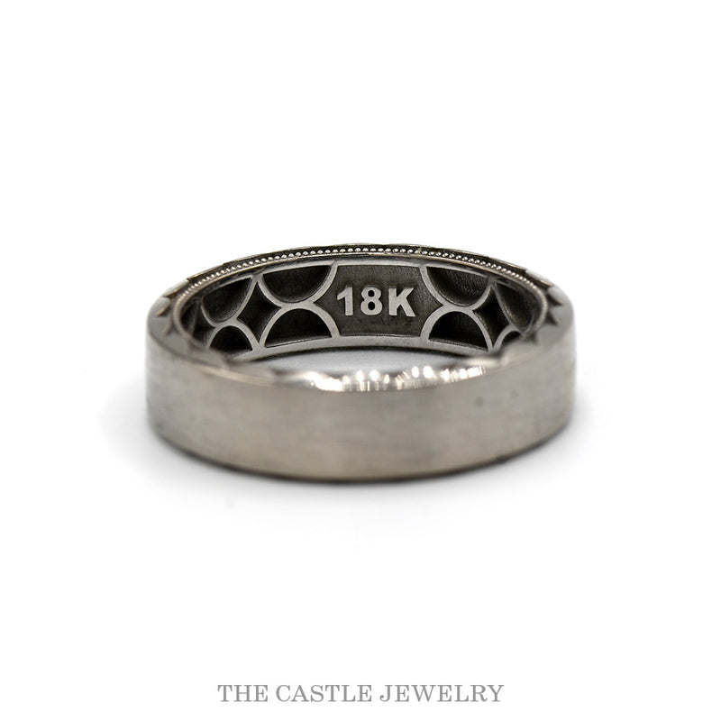 Side view of the Tacori brushed men's band showing the scalloped crescent edge