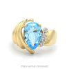 10K Yellow Gold Pear Blue Topaz Diamond Accent Statement Ring - Thumbnail 1