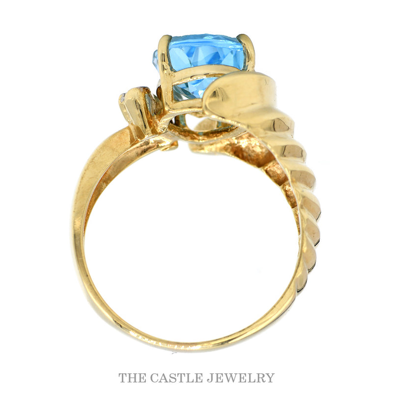 10K Yellow Gold Pear Blue Topaz Diamond Accent Statement Ring