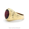 10K Yellow Gold Oval Garnet Bezel Set Grooved Statement Ring - Thumbnail 3