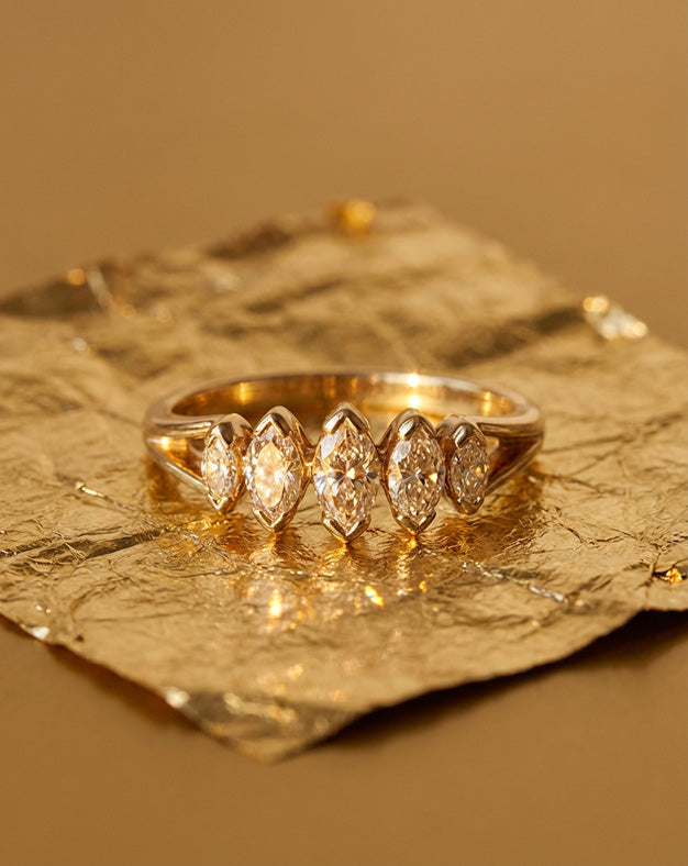 0.75ctw Graduated Five-Stone Marquise Diamond Anniversary Band in 14k Yellow Gold