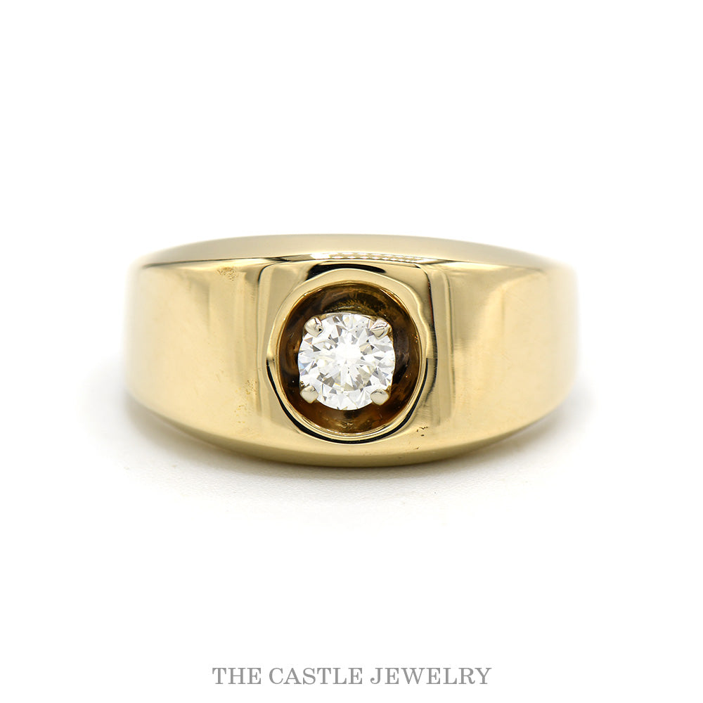 14K Yellow Gold .40ct Diamond Bezel Set Men’s Solitaire Ring