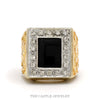 Rectangular Black Onyx Men's Ring with Diamond Bezel and Nugget Designed Sides in 10k Yellow Gold - Thumbnail 1