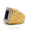 Rectangular Black Onyx Men's Ring with Diamond Bezel and Nugget Designed Sides in 10k Yellow Gold - Thumbnail 3