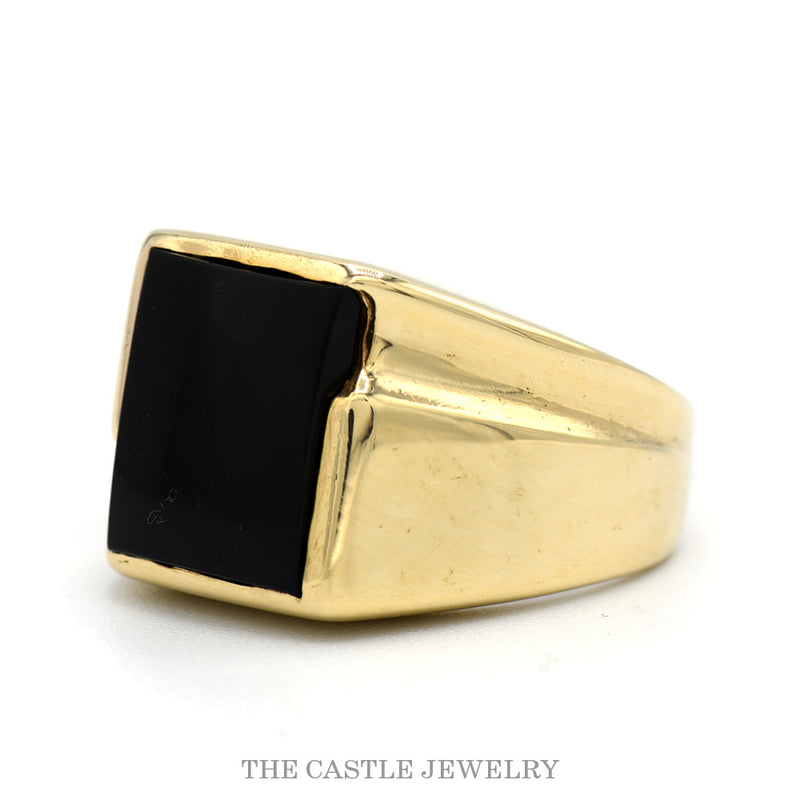 Square Black Onyx Men's Ring with Ridged Sides in 10k Yellow Gold