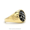 Oval Shaped Checkered Mother of Pearl & Onyx Racing Ring with "3" Sides in 10k Yellow Gold - Thumbnail 3