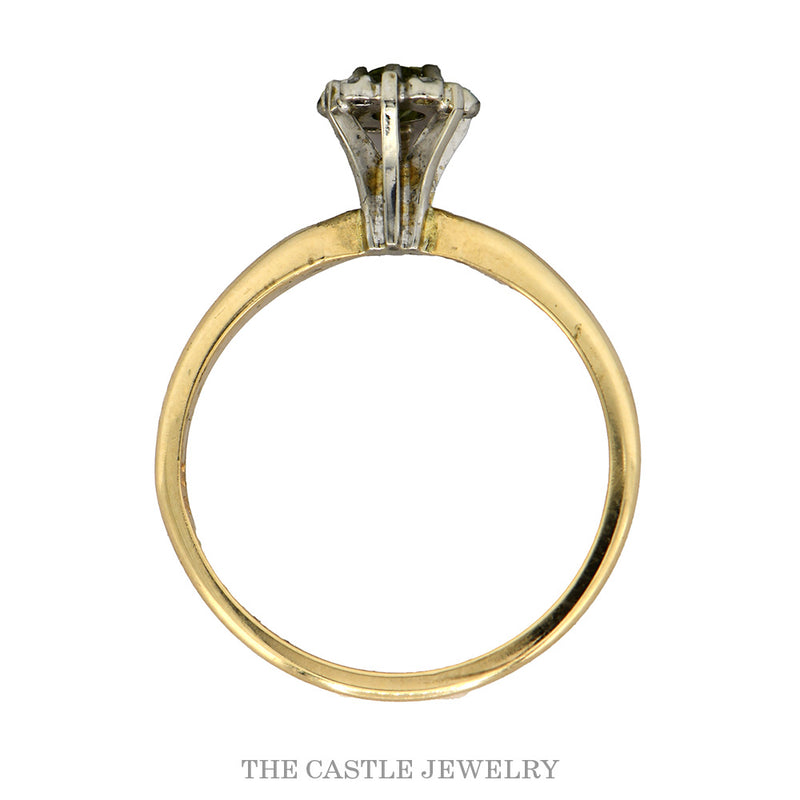 Round Peridot Ring with Diamond Halo in 14k Yellow Gold