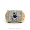 Two Tone Masonic Ring with Square & Compass and Side Symbols in 10k Yellow & White Gold - Thumbnail 1