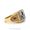 Two Tone Masonic Ring with Square & Compass and Side Symbols in 10k Yellow & White Gold - Thumbnail 3