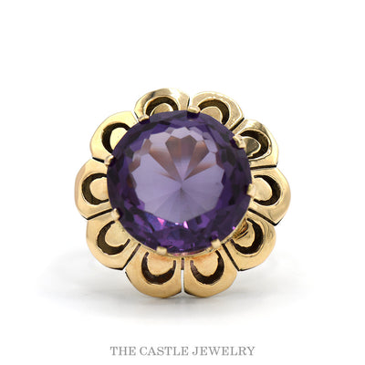 Round Synthetic Mystic Topaz Ring with Flower Designed Bezel in 14k Yellow Gold