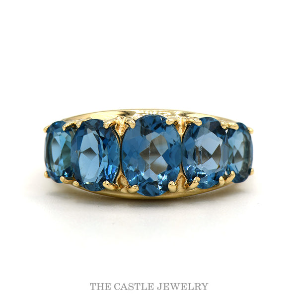5 Oval Blue Topaz Band Ring in 10k Yellow Gold