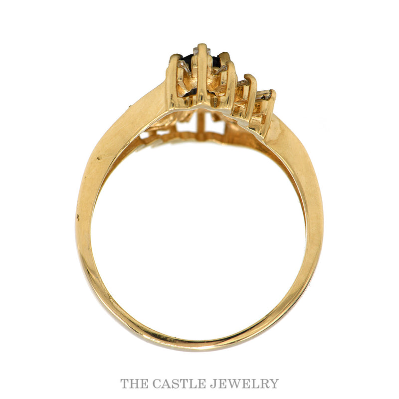 Front-facing view of the 14k yellow gold sapphire diamond ring