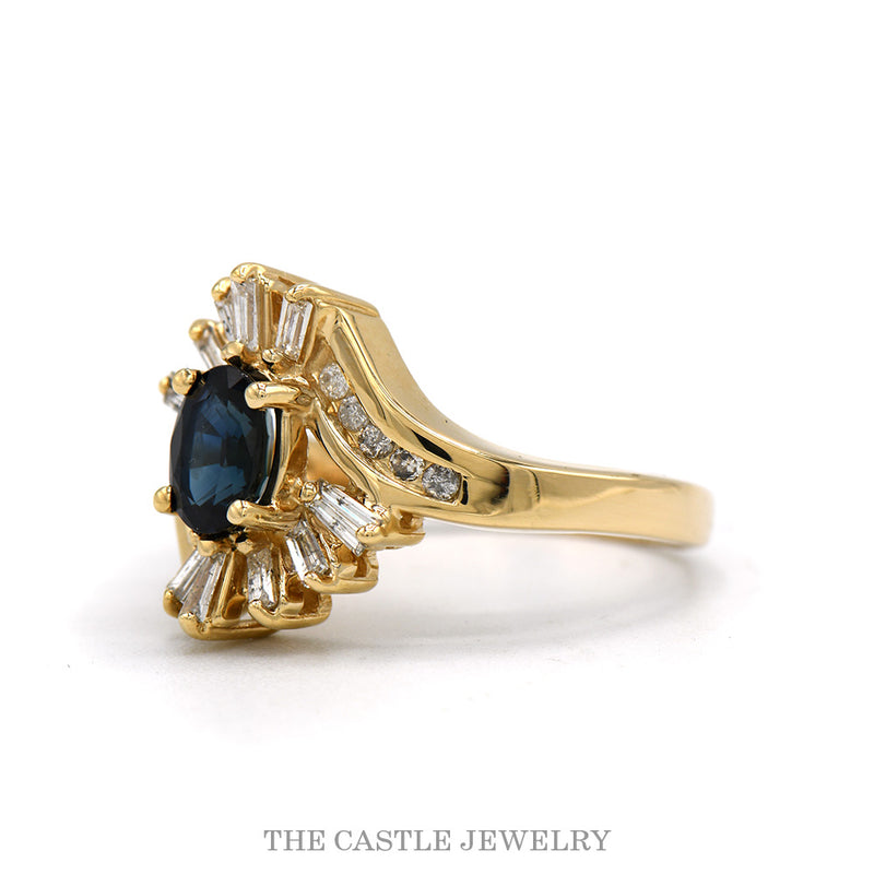 Side profile of the 14k yellow gold sapphire ballerina ring