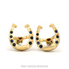 14k yellow gold horseshoe cufflinks with sapphire accents — top view - Thumbnail 1