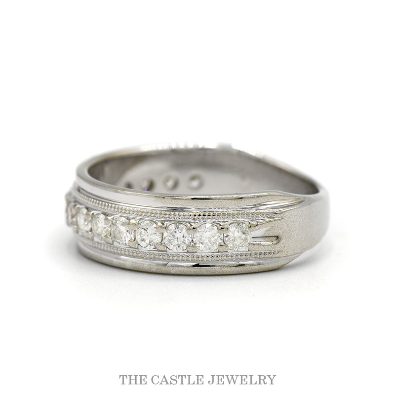 3/4cttw 16 Round Diamond Men's Wedding Band with Milgrain Edges in 10k White Gold