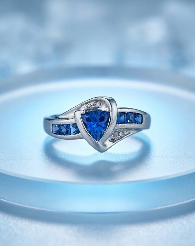 Trillion-Cut Tanzanite Bypass Ring with 0.02ctw Diamond Accents in 10k White Gold