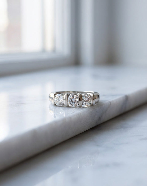 1.50ctw Three-Stone Round Diamond Tension-Set Band in 14k White Gold