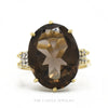 10k yellow gold oval smoky quartz ring with illusion-set diamond shoulders — top view - Thumbnail 1