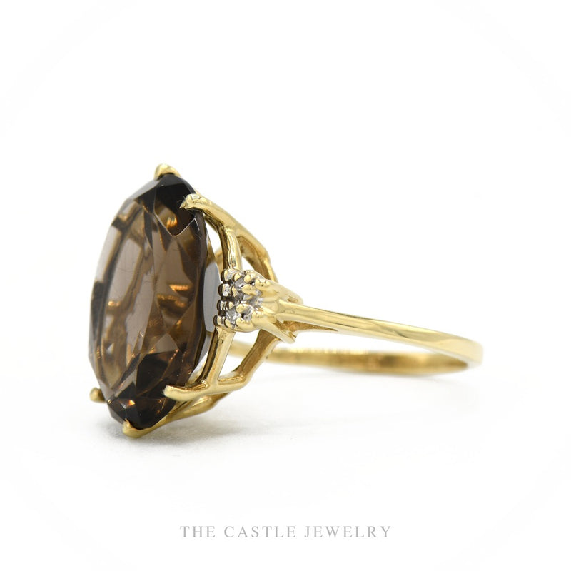Side profile of the 10k yellow gold oval quartz ring showing setting height and shank
