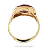 Front-facing view of the 10k yellow gold synthetic ruby 'H' initial ring showing stepped shoulder construction - Thumbnail 3