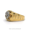 Side profile of the 10k yellow gold men's diamond cluster ring showing the tapered grooved shoulders - Thumbnail 2