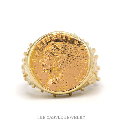 14k yellow gold Indian Head gold coin ring — top view