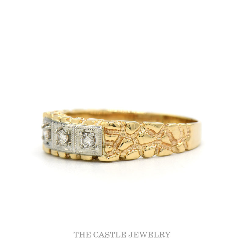 Side profile of the 10k yellow gold nugget diamond band