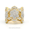 14k two-tone gold three-flower diamond cigar band — top view - Thumbnail 1