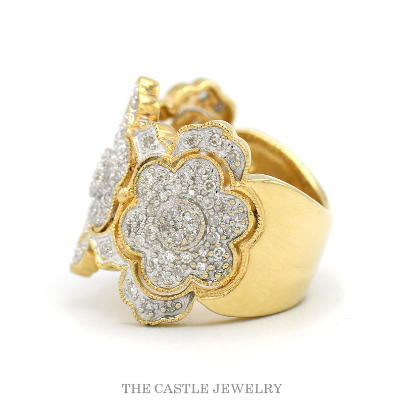 Side profile of the 14k two-tone floral diamond band