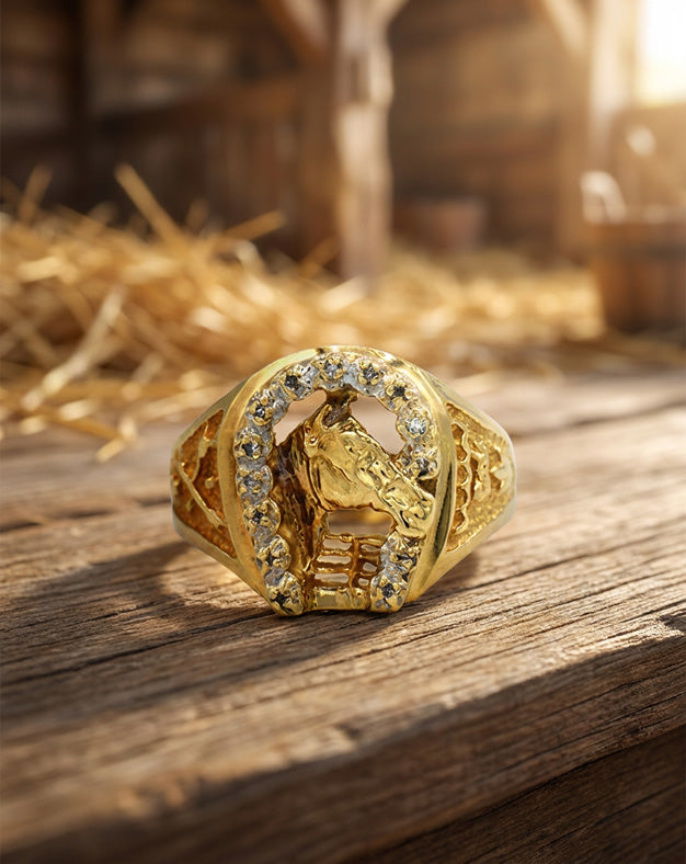 Horse Head and Horseshoe Ring with Diamond Accents in 10k Yellow