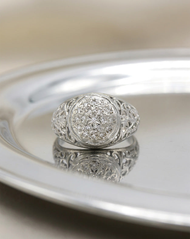 Diamond Kentucky Cluster Filigree Dome Ring in 14k White Gold