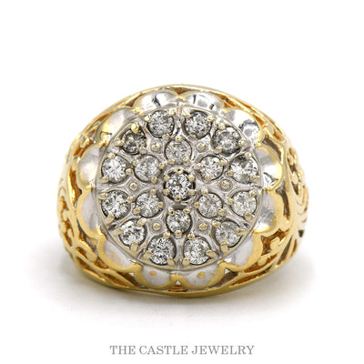 14k two-tone 0.50ctw diamond Kentucky Cluster ring — top view