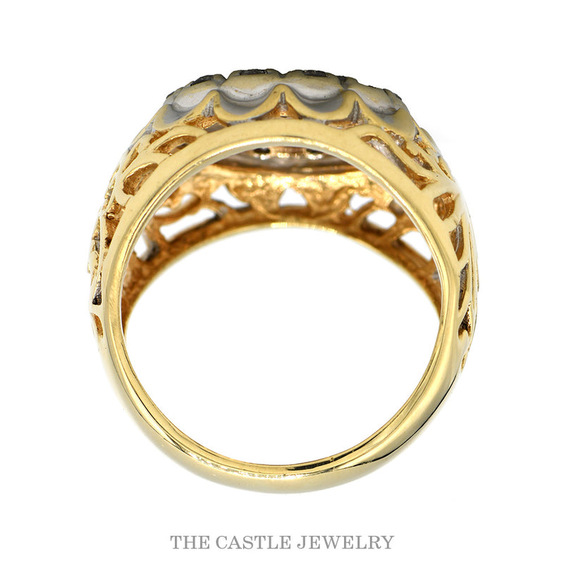 Front-facing view of the 14k two-tone diamond cluster ring