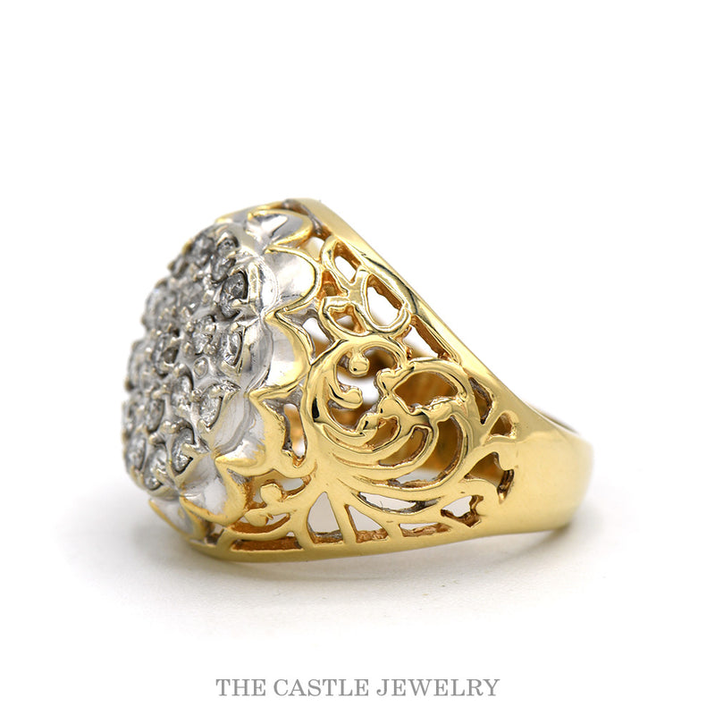Side profile of the 14k two-tone Kentucky Cluster ring
