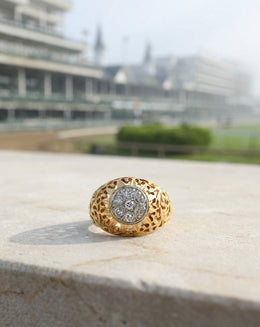 0.50cttw Seven Diamond Kentucky Cluster Ring with Open Scrollwork Dome in 14k Two-Tone Gold