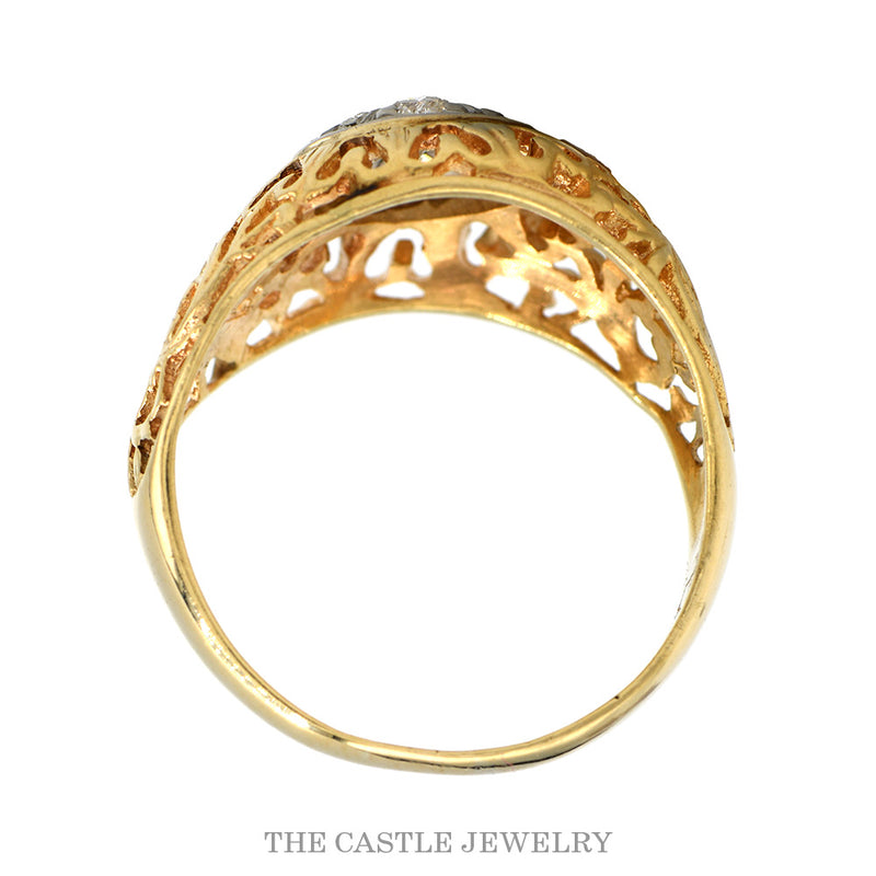 Front-facing view of the 14k two-tone diamond cluster ring