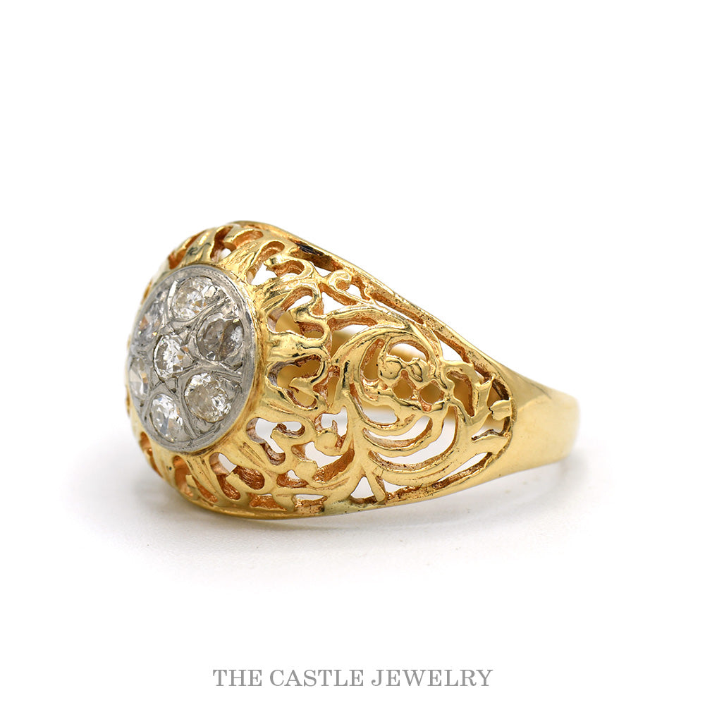 0.50cttw Seven Diamond Kentucky Cluster Ring with Open Scrollwork