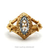 10k yellow gold marquise aquamarine rope-twist ring — top view - Thumbnail 1