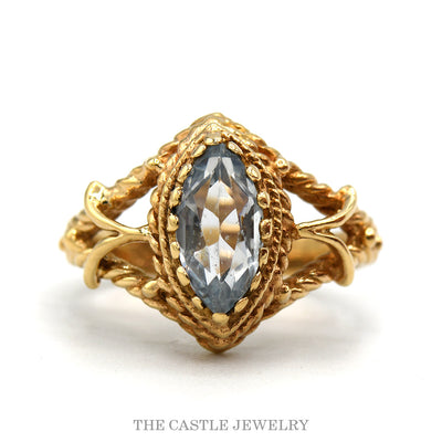 10k yellow gold marquise aquamarine rope-twist ring — top view