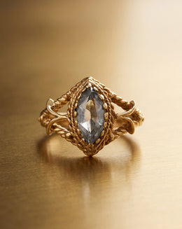 Marquise Aquamarine Ring with Rope-Twist Bezel in 10k Yellow Gold