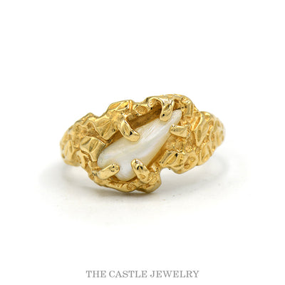 14k yellow gold baroque pearl nugget ring — top view