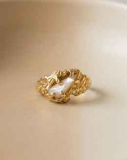 Baroque Pearl Ring with Gold Nugget Setting in 14k Yellow Gold