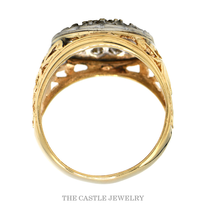 Front-facing view of the 19 diamond Kentucky cluster ring in 14k gold