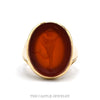 10k yellow gold oval carnelian intaglio ring with dancing classical figure — top view - Thumbnail 1